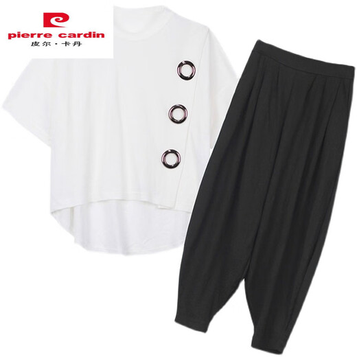 皮尔卡丹（PIERRE CARDIN）胖mm哈伦裤套装女矮个子2025春夏新款洋气显瘦遮肚运动休闲两件套 黑色《9928》 L 《建议101-116》