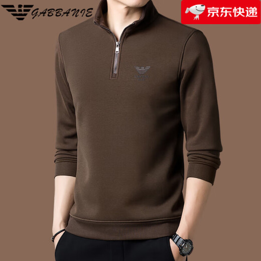 阿玛尼（ARMANI）高端男士长袖t恤秋冬季加绒立领拉链卫衣打底衫潮 3291蓝色 M 165/建议95-120斤