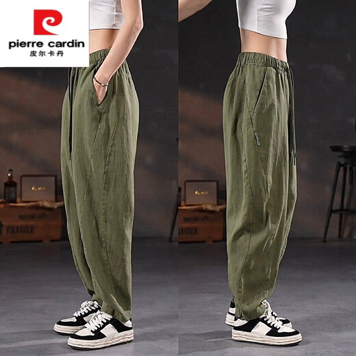 Pierre Cardin Frühlings- und Sommerlicht und atmungsaktives Baumwoll- und Leinengeschnittene Hosen Herren trendige losen Haremhosen Dunkelgrau L 120-140jin [Jin entspricht 0,5 kg]