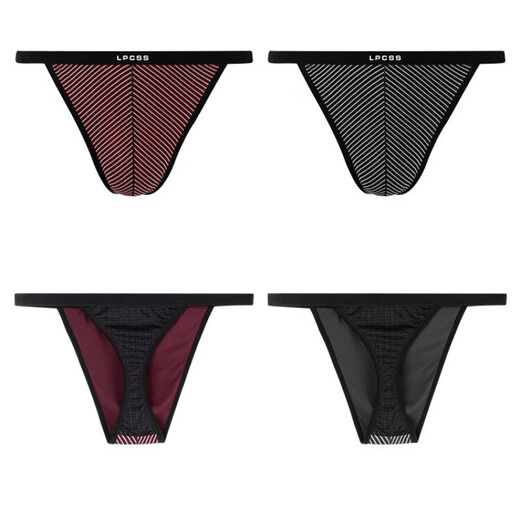 LPCSS-Markenmänner Striped Thong Modal sexy Unterwäsche modische Eispolige Seidengitter Herren T-Pants Black + Burgundy L 100-120jin [Jin gleich 0,5 kg]