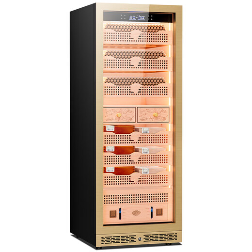 Kelong 608C cigar cabinet with constant temperature and humidity, water ion ammonia removal, smart WiFi, IoT control, air-cooled cedar wood liner shelf, alcohol feeding, water circulation compressor, refrigeration cigar cabinet, rose gold 1 box culture + cedar wood liner shelf + purified ammonia + WiFi