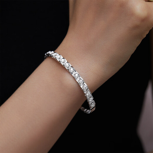 Diamond white 18K gold diamond bracelet for women, full diamond group set diamond bracelet, natural real diamond bracelet, New Year gift for girlfriend, white 18K gold, total 64 points 54#