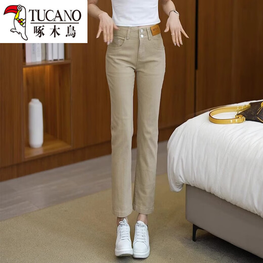 Woodpecker Spring and Automne Small Soft Soft Jeans Women's 2025 Nouveau pantalon droit pantalon à cocktails fumée Pantalon décontracté d'été mince kaki neuf points 3xl 31 132-139jin [Jin est égal à 0,5 kg]