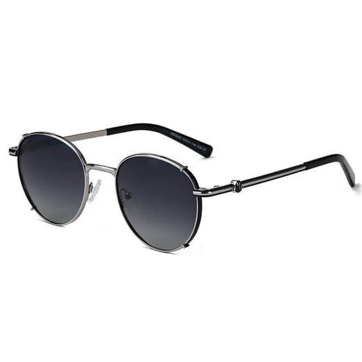 QBLU QIANBAILU Europäischer und amerikanischer Retro -Trend Sonnenbrille für Frauen polarisierte Metall Sonnenbrille Sonnenschutzbrille C2 Flaches Gungrau Blau