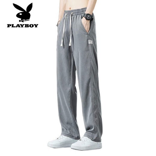 Playboy (PLAYBOY) Laiser Tennis casual pants for men in summer thin straight-dial ice silk jeans sports loose wide-leg pants for men 1048 light blue + light blue (two-piece) M Recommended 90-110Jin [Jin equals 0.5 kg]