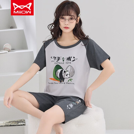 Catman Miiow Pyjamas pour femmes en été en été coton pur manche courte mince version coréenne douce et mignonne de vêtements étudiants à la maison étudiant Summer 1396 l Style féminin 85-95jin [Jin est égal à 0,5 kg]