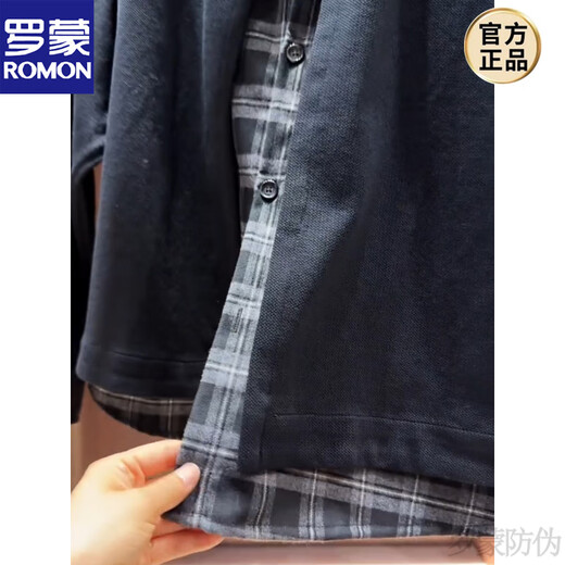 ROMON's new autumn style fake two-piece jacket for men, simple, fashionable, loose and versatile, Henry collar cardigan sweatshirt new product, black M 100-120Jin Jin is equal to 0.5 kg