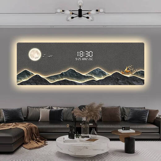 咏幻数显屏客厅沙发背景墙装饰画轻奢led数字电子钟感氛围灯挂画 t11981 210*70cm数显+氛围灯+水晶画面+