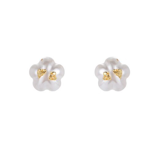 OIDSG old phoenix simple and atmospheric white pearl gold foil embellished earrings silver needle temperament earrings niche earrings women E16778E flowers