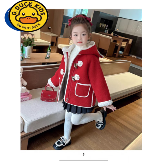 
G.DUCKKIDS Girls' Fleece Lamb Fur Jacket Autumn and Winter 2024 New Fashionable Children's Baby Girls' Fur Integrated Winter Clothes Red Bear Fleece Jacket 110 Recommended height below 100 3-4 years old