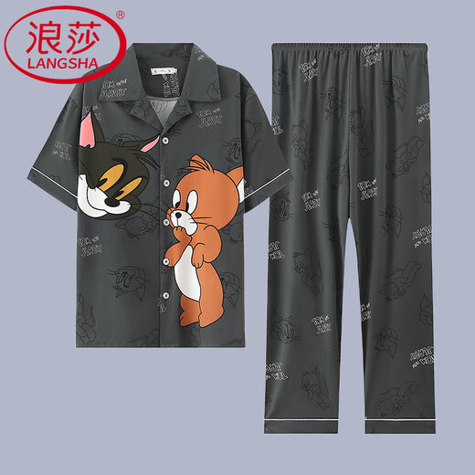 LangSha (LangSha) pure cotton pajamas for men's summer thin short-sleeved trousers home clothes for men's summer teenagers plus size casual suit G3884 blue-short-sleeved trousers 3XL [Suggested 160-190Jin [Jin equals 0.5 kg]]