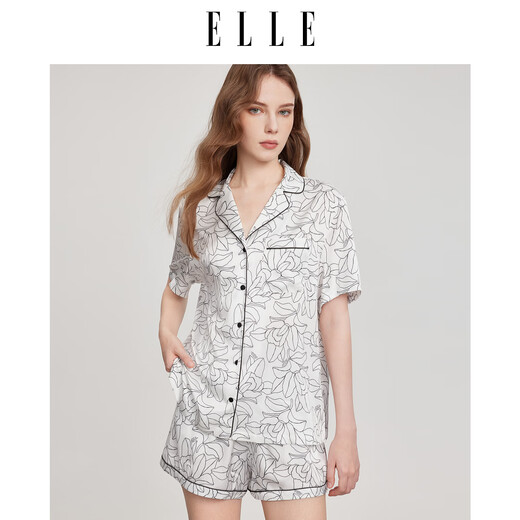 ELLE Satin Pajamas Set Women's Summer French Retro Lightweight Cool Feeling Home Clothes 2025 New White (Top) S