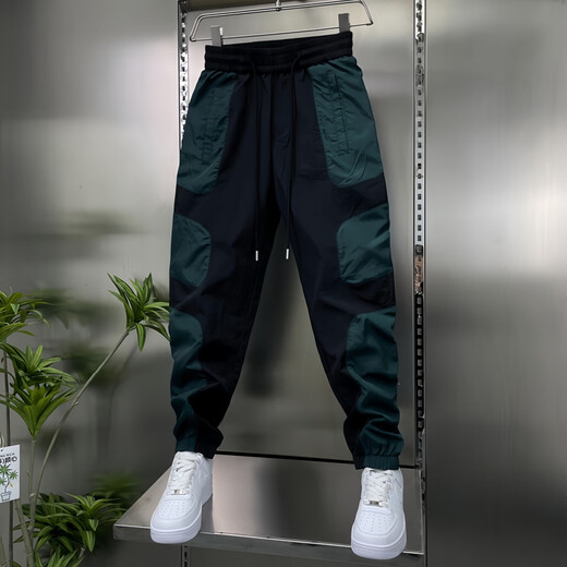 斐帝森猛哥哥哈伦裤子男士夏季薄款潮流宽松拼色休闲裤男生运动束脚男裤 706黑绿色 （夏季薄款） 32 （建议125-135斤）