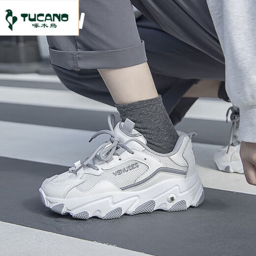 Woodpecker haze gray daddy shoes for women ins super hot student Korean version versatile winter 2025 new trendy white sneakers for women white white 1201 follow the store for priority delivery 36
