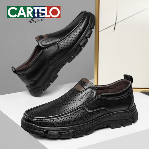 Katile Crocodile Herren-Lederschuhe atmungsbezogener sommerlicher Sommer Hollow Stanzen echtes Lederdaddy's Sandals Schuhe Schwarz- Hollow atmable-ew6629t 39 _ Ausstandard Lederschuh Größe