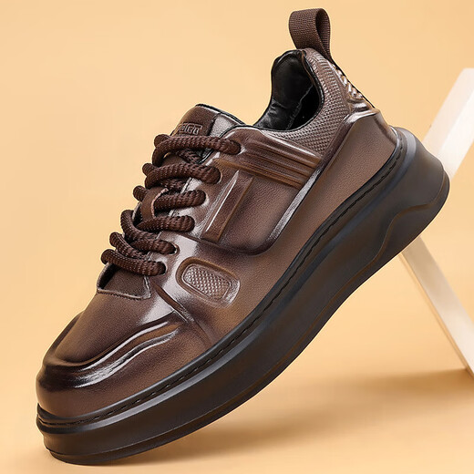 Los nuevos zapatos de papá con suela gruesa de Wentingsen Ins Hot Men's Cowe-Shide Station European Station Sports and Casual Shoes 12033 Negro (Top Cow Wide) 38