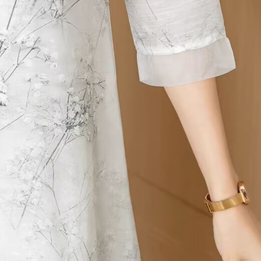 OLJ high-end brand dress for women 2025 summer new printed and modified cheongsam new Chinese style Zen Chinese style skirt gray L 90-115Jin [Jin equals 0.5 kg]