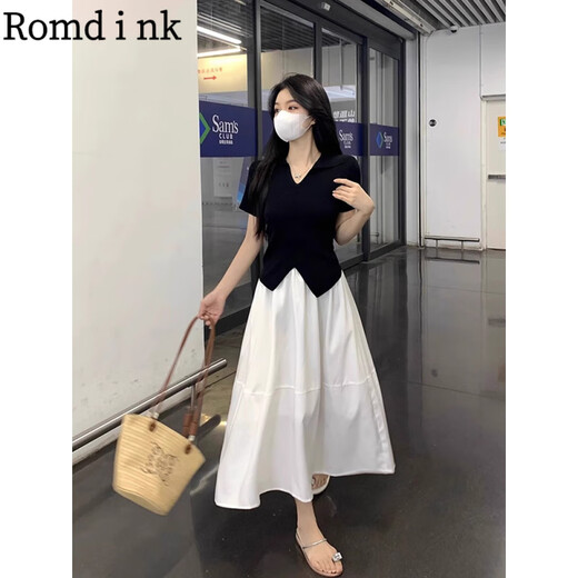 ROMD I NK Маленький костюм высотой 1,5 метра [тонкий и щедрый] летний наряд с полным набором нового корейского стиля 9926 Black Top M