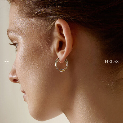Helas Hera 18K gold earrings plain gold gilt earrings two-color K gold ear buckles for women to wear with one hand 2025 new high-end 18K gold/two-color gilt earrings