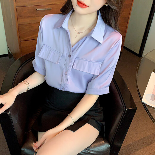 星贝莉6172#职业衬衣女气质小衫时髦短袖雪纺衬衫2025年新款夏季v领上衣 白色 S