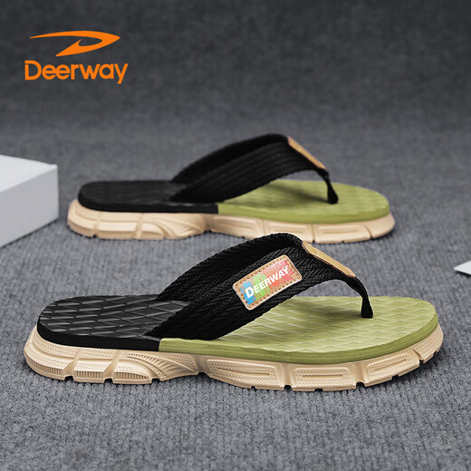 德尔惠（DEERWAY）拖鞋男鞋2025夏季人字拖时尚凉鞋舒适透气沙滩鞋 黑绿  42 