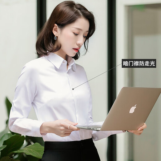 桢译长袖白衬衫防走光2025女工作服正装职业修身韩版衬衣OL三粒扣 12003:方领斜纹粉色 S 35