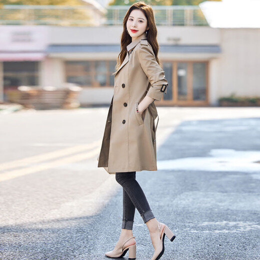 Autumn trench coat women's autumn Korean style loose casual mid-length top AT3212-1 Khaki 2XL