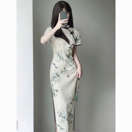 AEMAPE新中式温婉复古民国风旗袍2025夏季新款年轻款少女改良连衣裙长款 719 L 建议95-105斤