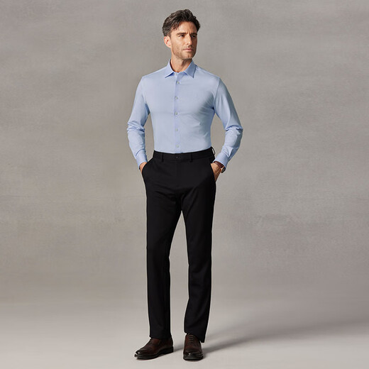 Ou Ding First Class High Elastic Shirt Men's Ice Oxygen Blue 2.0 Business Premium Non-ironing Large Size Customized Casual Long Sleeve Men's Light Blue 42 (Recommended 140-155 Jin Jin equals 0.5 kg)