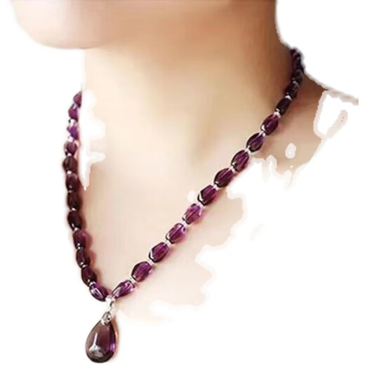Libiao natural amethyst water drop pendant women's necklace clavicle chain jade pendant fashion transfer gemstone bracelet gift 7A grade pure amethyst necklace (round beads)