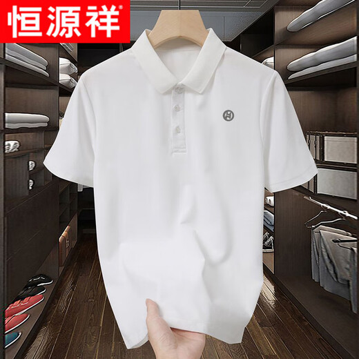 恒源祥短袖T恤男重磅Polo衫夏季男士短袖翻领白色t恤潮流宽松纯色上衣 白色polo衫-1365 M 【建议110-130斤】