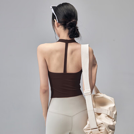 LULULMCCTN Yoga Vest with Breast Pads Women's Hanging Neck Beautiful Back Shockproof Sports Bra Wearing Pilates Training Bra Black S