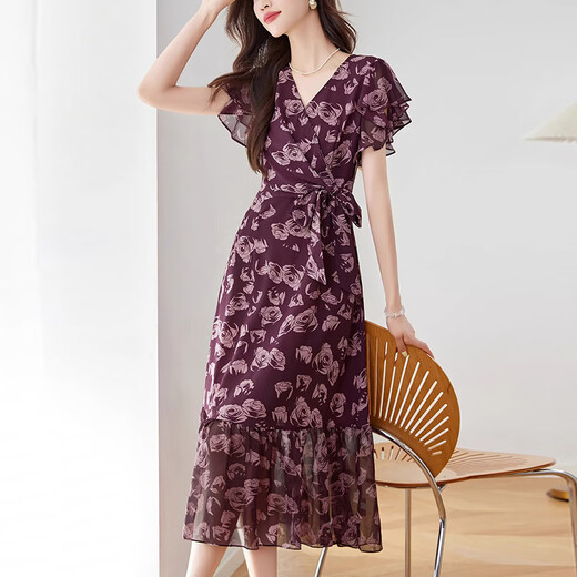 Xae Luxury Luxury Brand haut de gamme Robe à manches courtes pour les femmes 2025 Été Nouveau colon de tempérament français Tempérament à marteaux mincerants Blue L Recommandé 105-115Jin [Jin est égal à 0,5 kg]