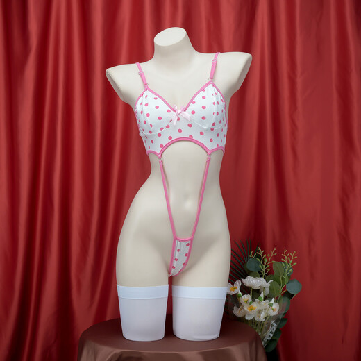 Body à pois sexy pyjamas Pajamas Sexy Girl Slim Bikini High-Square Sous-vêtements serrés C1049 Blanc [chaussettes non incluses] Single Taille