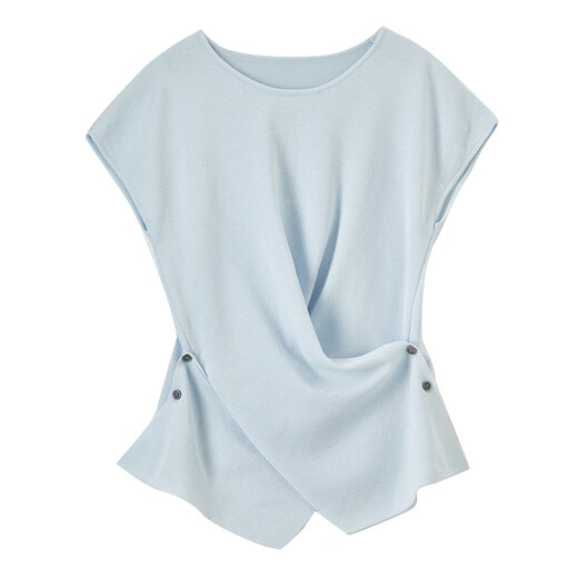 Fanqin Side Bouton Bouton à manches courtes Tempérament du pull à manches minces Top 452HA1920 Blue Taille égale