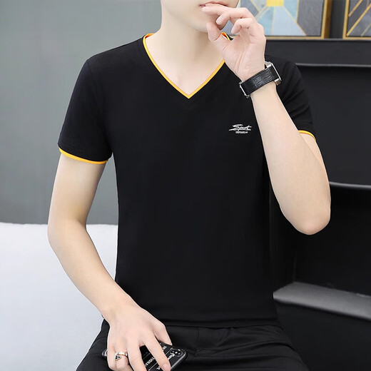 七匹狼2025新款新疆纯棉男士短袖t恤衫打底衫V领体恤潮流半袖夏装上衣服 04组-QY691白色+M7222豆绿 M 【建 议：85斤至100斤】