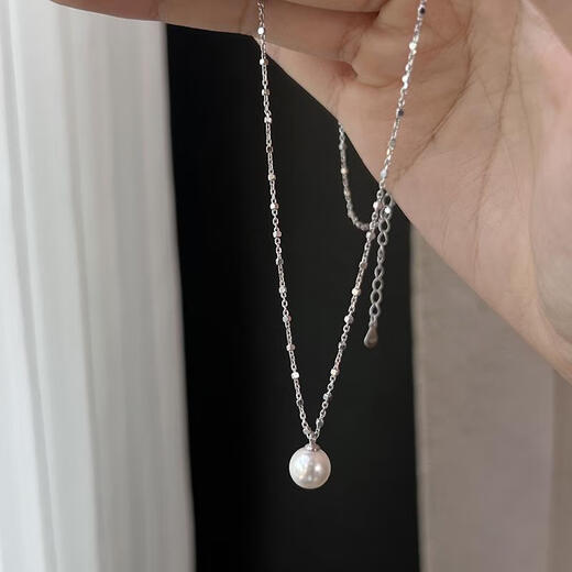 Simple single strong-gloss Shijia pearl sterling silver necklace, light luxury and high-end clavicle chain. Classic white Shijia pearl necklace. One piece. S925 sterling silver.