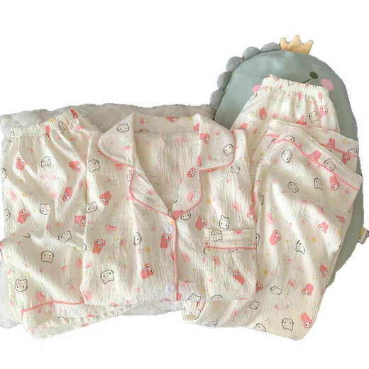 Jingpufei HelloKitty short-sleeved pajamas three-piece set cute Melody cotton silk home clothes Yunduo Cotton-9906# Star Puppy Three-piece set XL Women [Suggested 115-140Jin [Jin equals 0.5 kg]]