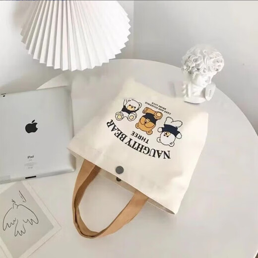 Outdoor travel canvas bag female student large capacity canvas bag shoulder bag bento bag cartoon handbag mommy bag three little bear canvas bag [benefits]