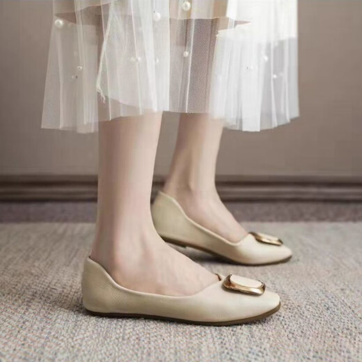 Belle Leder Single -Schuhe für Frauen 2025 Sommer Neuer leichter Mund flacher Sohle -Bohnenschuhe für Herbst Soft Sohle schwangere Frauenschuhe für Frauen, die ihre Füße lange Zeit nicht satt haben
