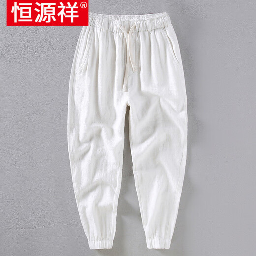 Hengyuanxiang Herrenhose mittleren Alters Retro Sommer atmungsaktives Ramie-Tie-Hosen Männer Elastizität Taille Lose chinesische Männer lässige neun-Punkte-Hose Militärgrün XL