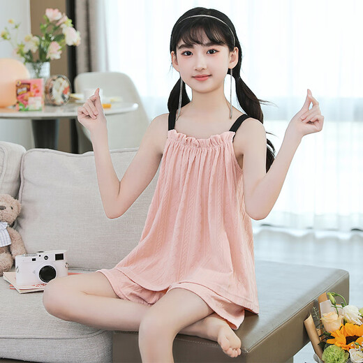 Lingting Eagle Girls Pyjamas Sommer 2025 Internet-Promi-Haltungsrock Rock Baumwolle Prinzessin Style Girl Klimaanlage Home Kleidungsstück [Baumwolle] L11301 Milch-Aprikosenfarbe 170 8 Größen [95-105 cm/20-30 Jin [Jin gleich 0,5 kg]]