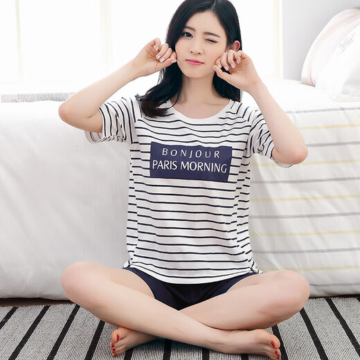 Pang Donglai DL Pyjamas für Frauen in Sommeranzügen für kurzärmelige Damen zweiteiliger Set Pure Cotton Summer Koreaner Stil Thin Student Frühling Herbst und Winter Home Clothes Lotus Color_ZW2325 M _goddess pajamas_gift-Versandversicherung