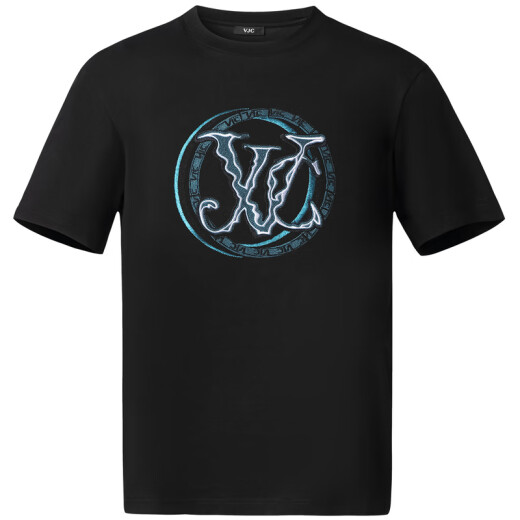 VJC 2025 Spring and Summer New Men's Fashion Daily Light Luxury Embroidered Short Sleeve T-shirt Round Neck Versatile Top B24BA1048 Black M /48