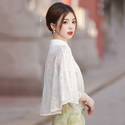 Cheongsam shawl with retro literary versatile coat cloak cardigan with cheongsam new style 2025 spring and summer 16961 m white shawl_Every size