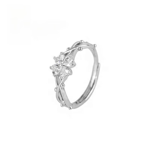 Ji Sifan ring women's single ring light luxury fashion jewelry versatile simple jewelry birthday gift anniversary gift for girlfriend and wife four-leaf clover white diamond ring