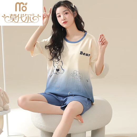 
Modal 2025 summer new pajamas for women pure cotton shorts shorts fat girl plus size with breast pad home clothing set 3519 short sleeve suit without breast pad M