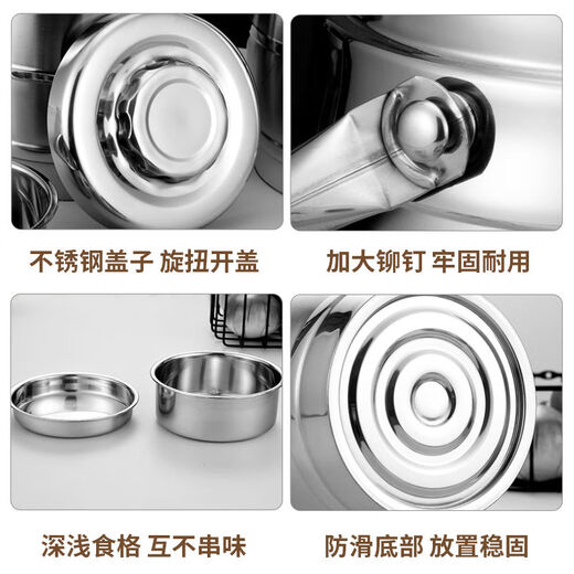 Hua Muxi Insulated Bucket Three-layer Insulated Lunch Box Large Capacity Stainless Steel Insulated Pot with Cover Lunch Box Can be Portable 1.6 Drum Type Three Layers 1 Person No Package