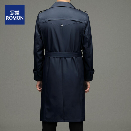 罗蒙（ROMON）男士免烫过膝长款双排扣风衣大衣2025春秋季新款长款风衣男 黑色 XL 180
