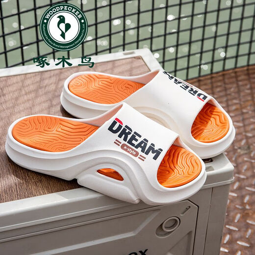 Woodpecker 2025, новые летние мужские тапочки весны и лета, верхняя одежда на плоской подошве, модные и модные мужские сандалии, нескользящая, прочная и мягкая подошва, бело-оранжевый 40 41 (подходит на рост 39/40 футов).